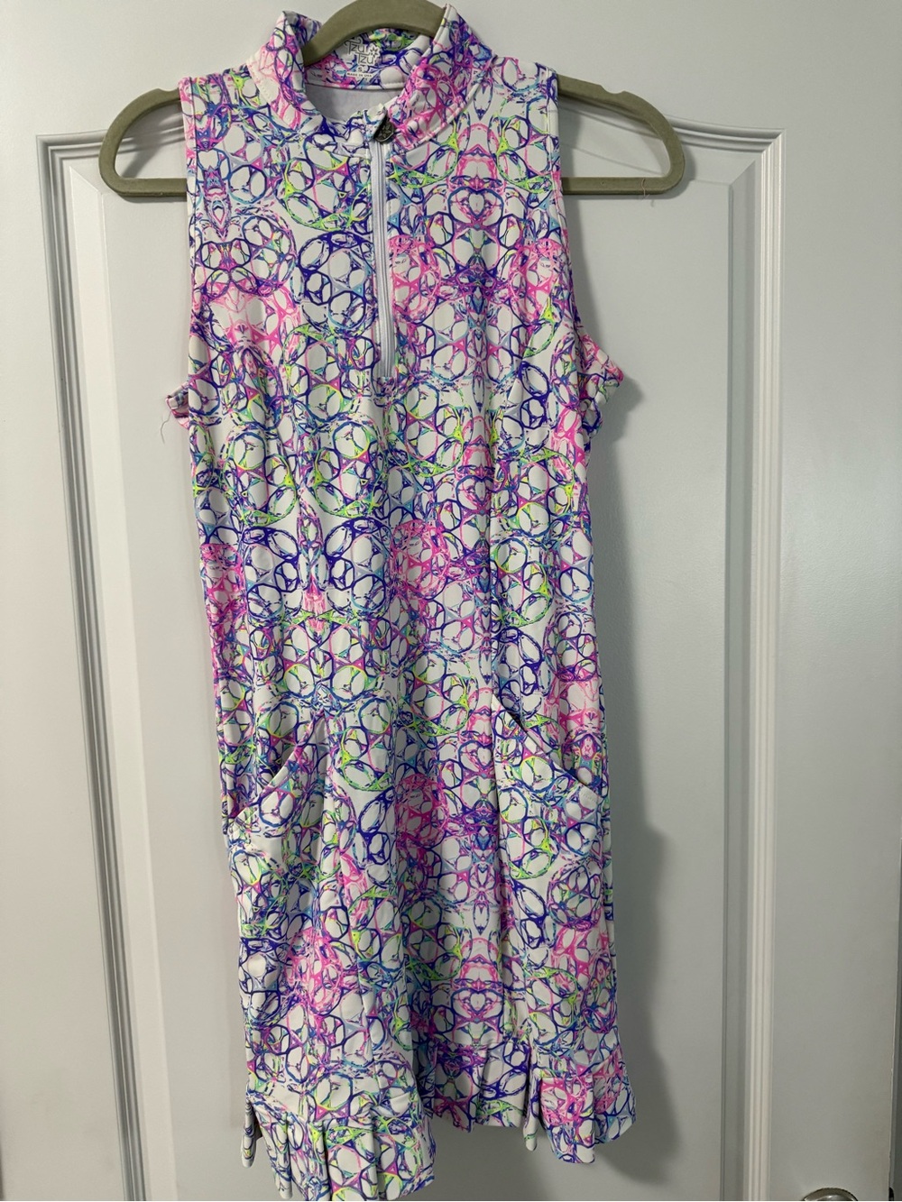 Tzu Tzu Multicolor Abstract Print Dress with sport shorts